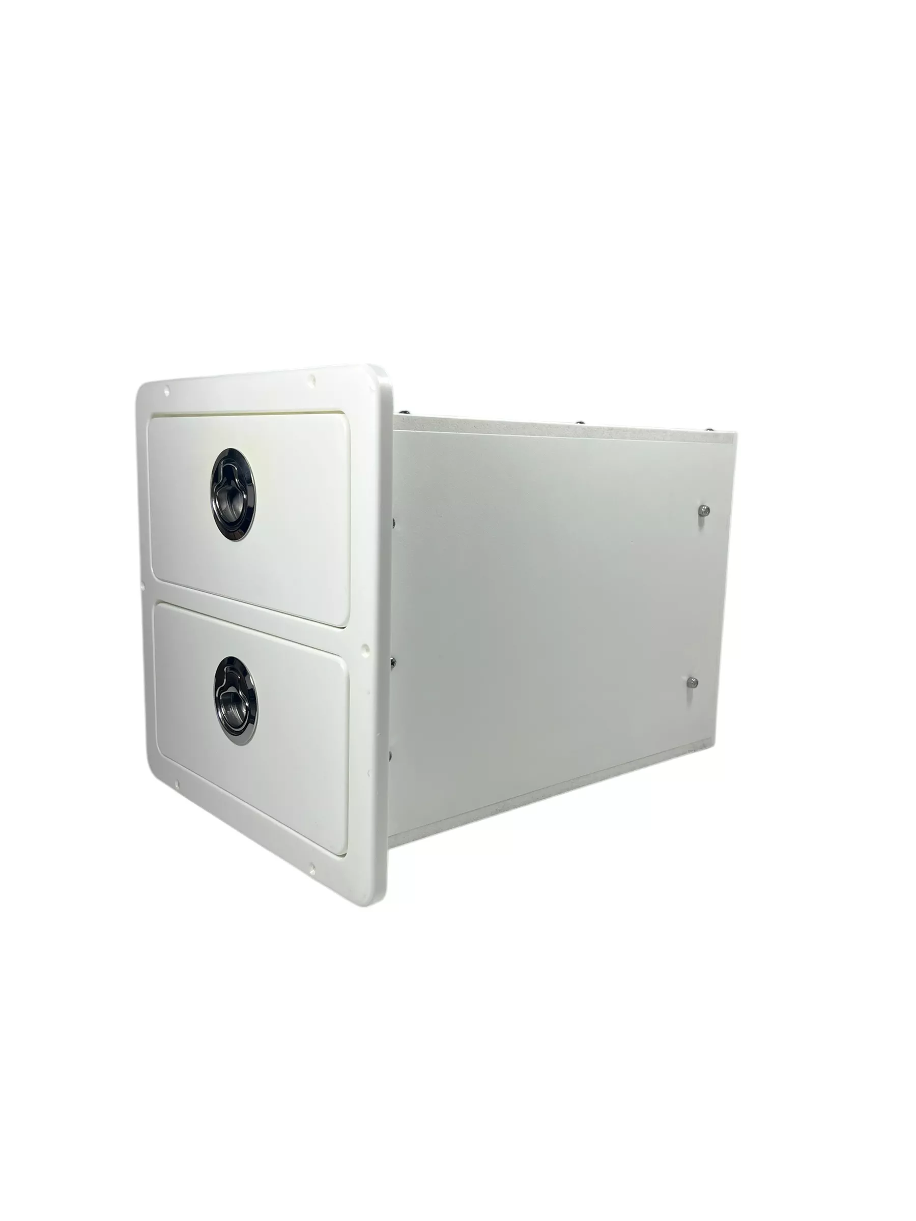 2-drawer-boat-storage-unit-12-3-4in-x-12-3-4in-face-white-ss-latch-slides 2 Drawer Boat Storage Unit, 12 3/4in x 12 3/4in Face, White, SS Latch & Slides