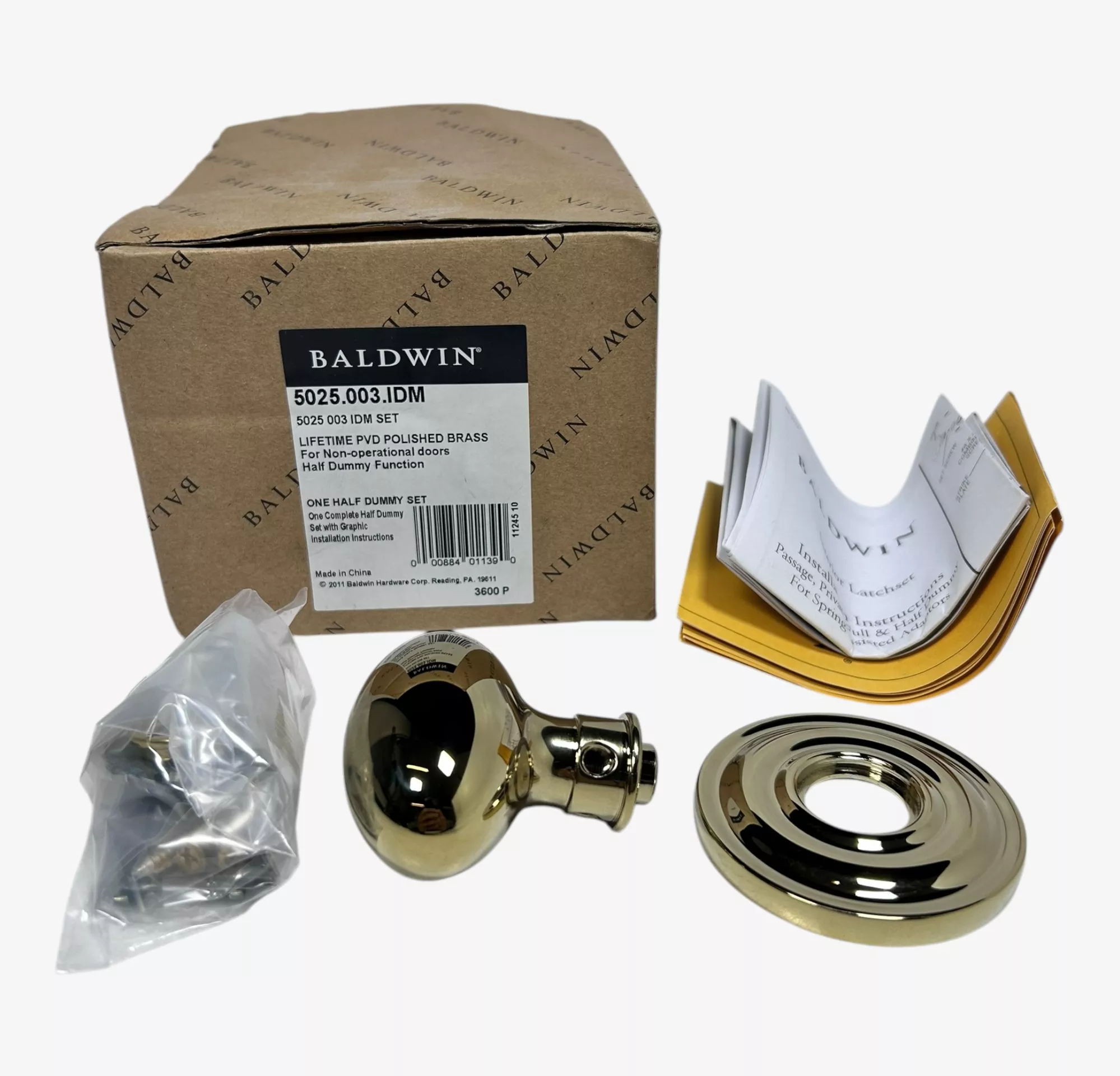 baldwin-5025-003-idm-half-dummy-polished-brass-door-knob Baldwin 5025.003.IDM, Half Dummy Polished Brass Door Knob